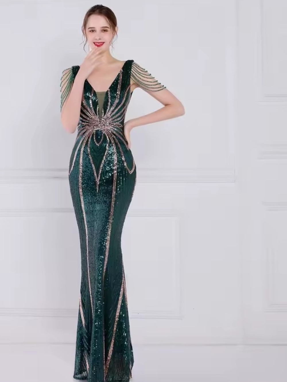 Emerald Green Sequin Evening Gown - Elegant Formal Dress